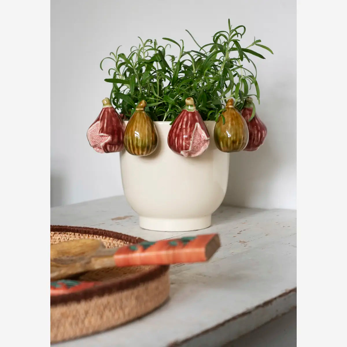 Madam Stoltz Stoneware Flower Pot w/ figs