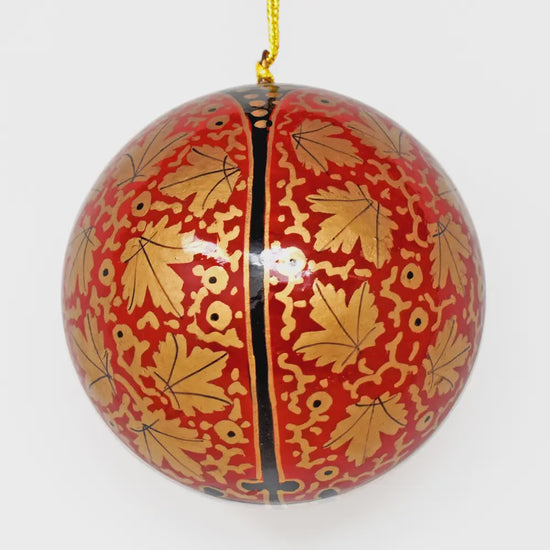 Fair Trade Red Bauble - Central Leaves - Precious Sparkle