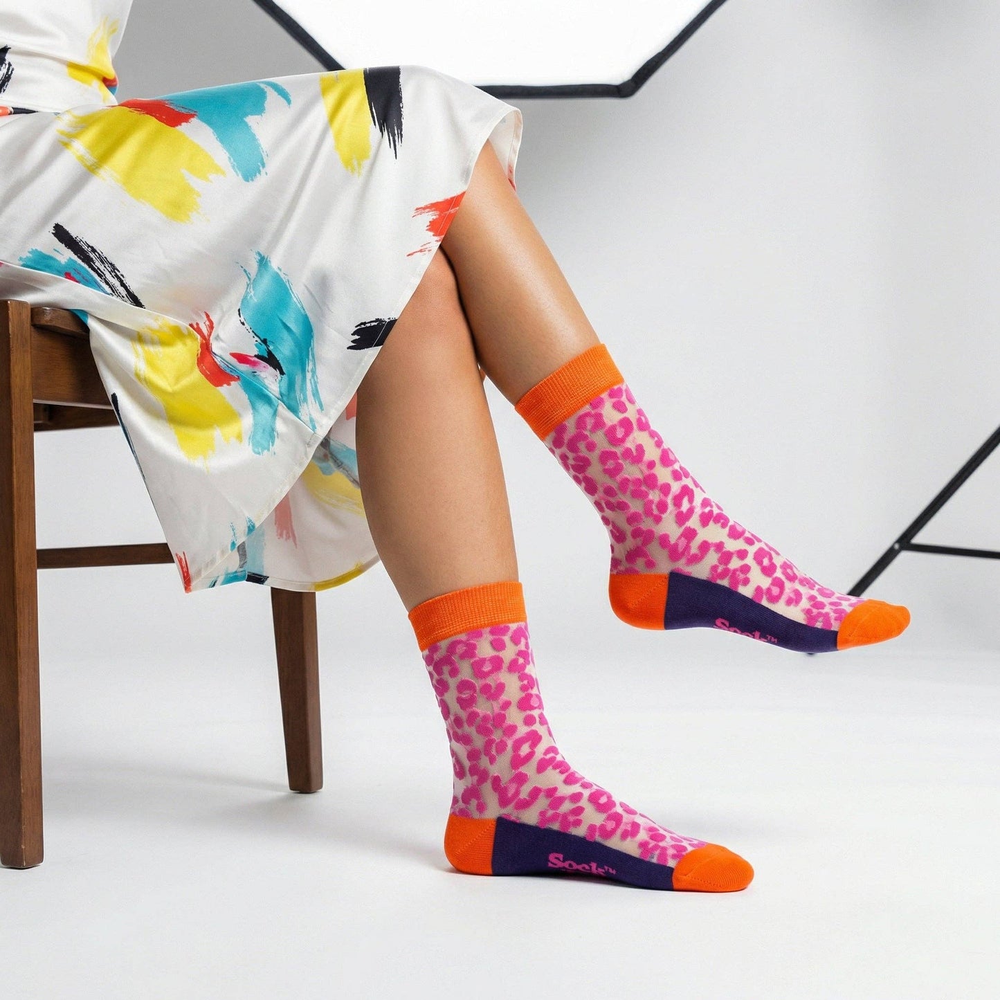 Sock Talk Leopard Print Cotton Sheer Socks Pink