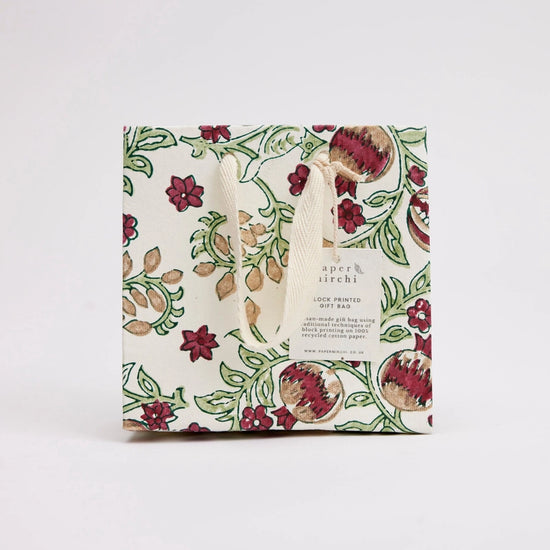 Paper Mirchi Hand Block Printed Small Gift Bag Cherry