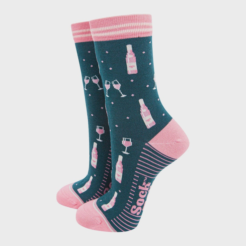 Sock Talk Green/Pink Rose Wine Bamboo Socks - Precious Sparkle