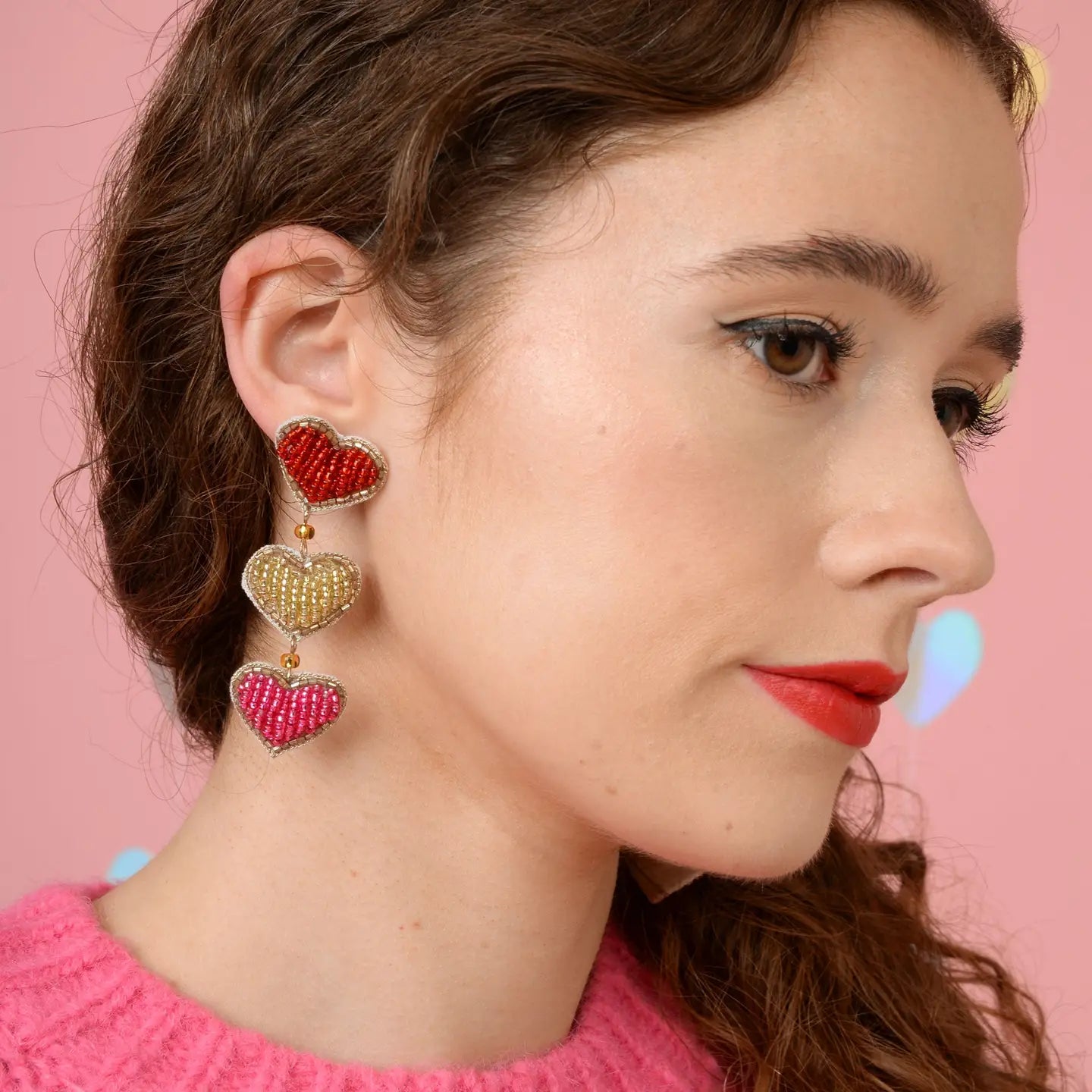 My Doris Multi Heart Triple Drop Earrings - Precious Sparkle