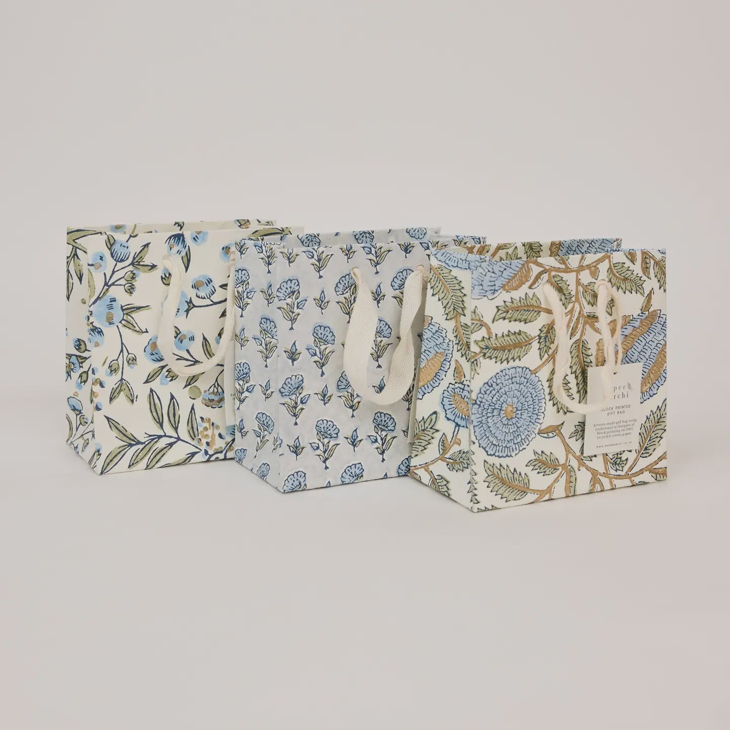 Hand Block Printed Gift Bags Small Blue Stone Refresh