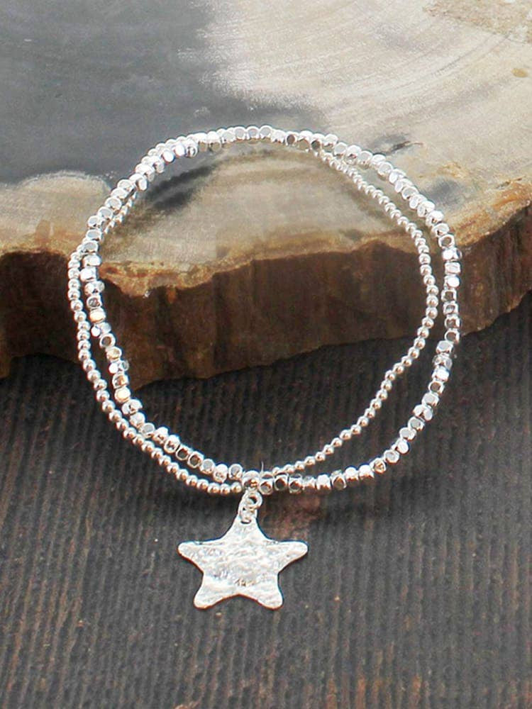 Suzie Blue Two-Strand Elasticated Bracelet with Star Charm Silver - Precious Sparkle