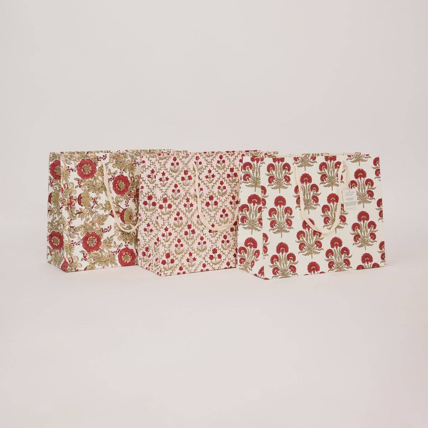 Paper Mirchi Hand Block Printed Gift Bag Large Winter Red