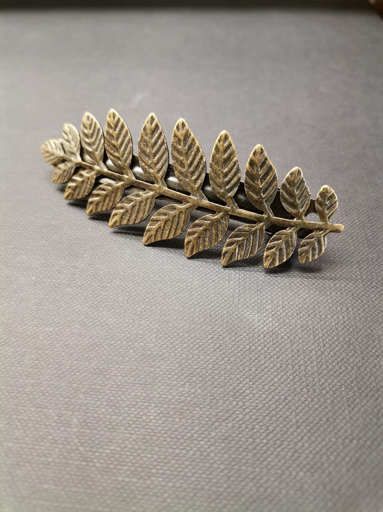 Aged Brass Leaf Hair Clip Barrette - Precious Sparkle