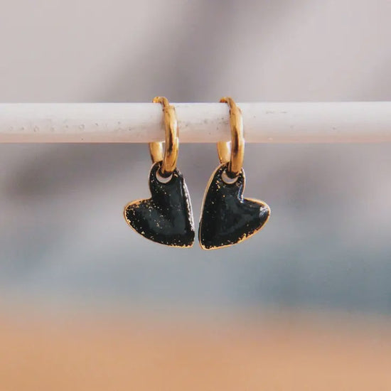 Bazou Jewellery Bazou Black/Gold Heart Hoop Earrings