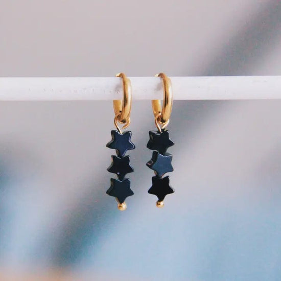 Bazou Jewellery Bazou Black Natural Stone Stars Earrings