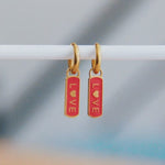 Bazou Jewellery Bazou Red/Gold Love Tag Earrings