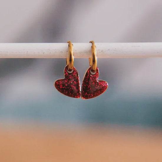 Bazou Jewellery Bazou Red/Gold Twinkle Heart Earrings