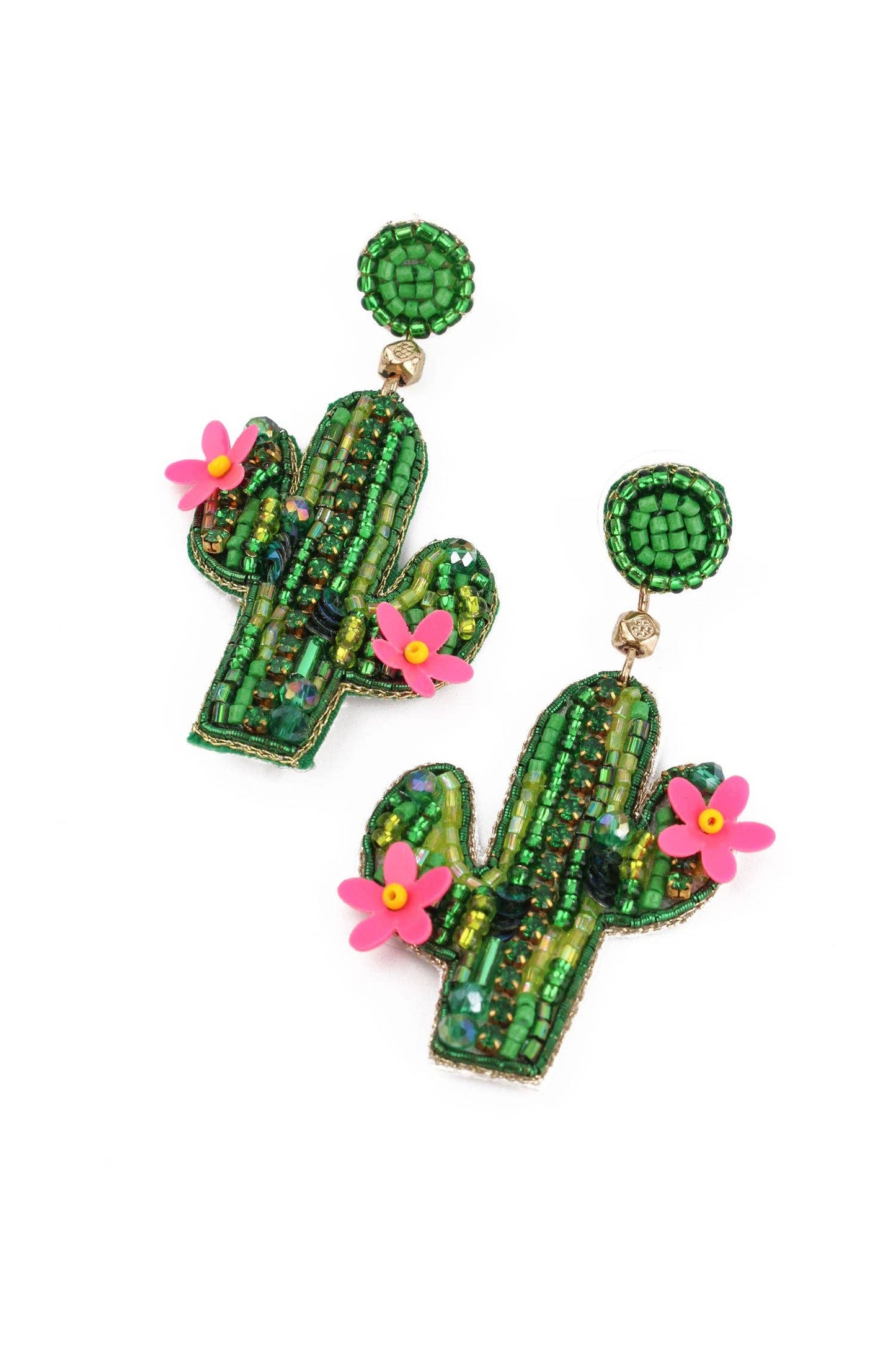My Doris Green & Pink Cactus Earrings