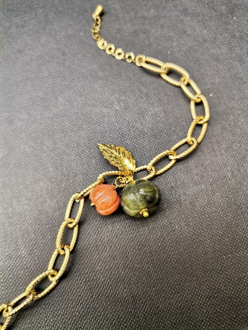 Pumpkin Jasper Stone Gold Bracelet