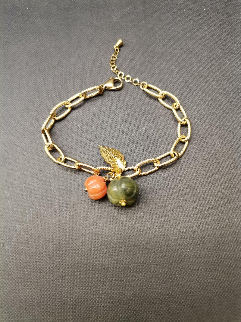 Pumpkin Jasper Stone Gold Bracelet