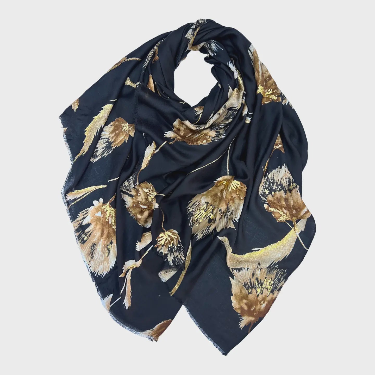 Dusty Miller Flower Print Scarf Black