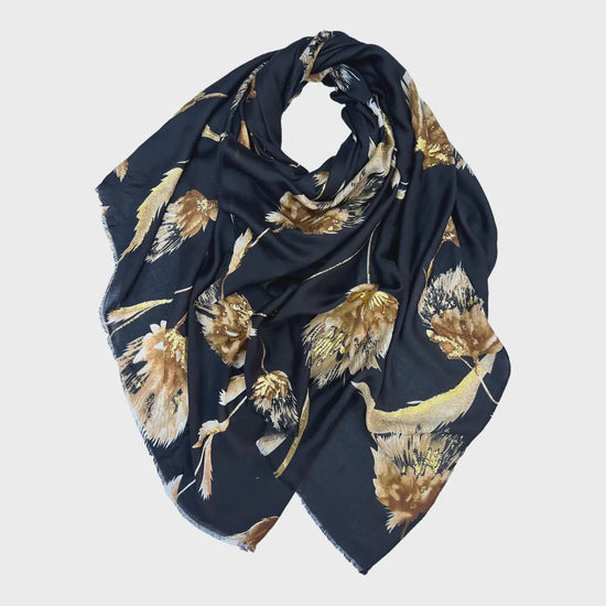 Dusty Miller Flower Print Scarf Black