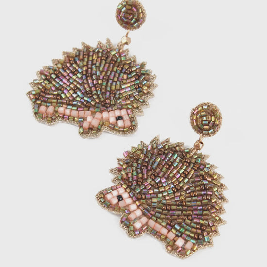 My Doris Beaded Gold Hedgehog Drop Earrings