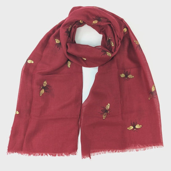 Black Ginger Accessories Little Remo Glitter Bee Scarf Wine Red