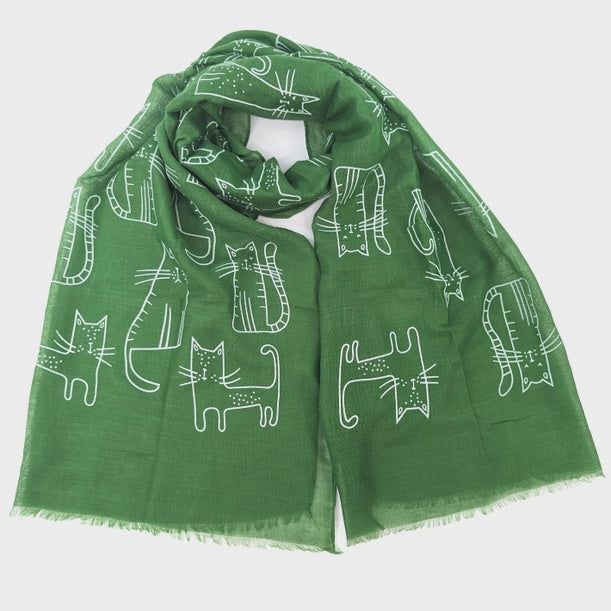 Black Ginger Accessories Lofe Cat Outline Scarf Green