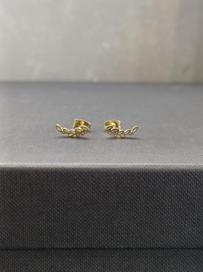 Gold Laurel Leaf Stud Earrings