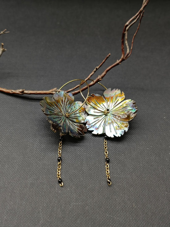 Abalone Flower Earrings Gold - Precious Sparkle