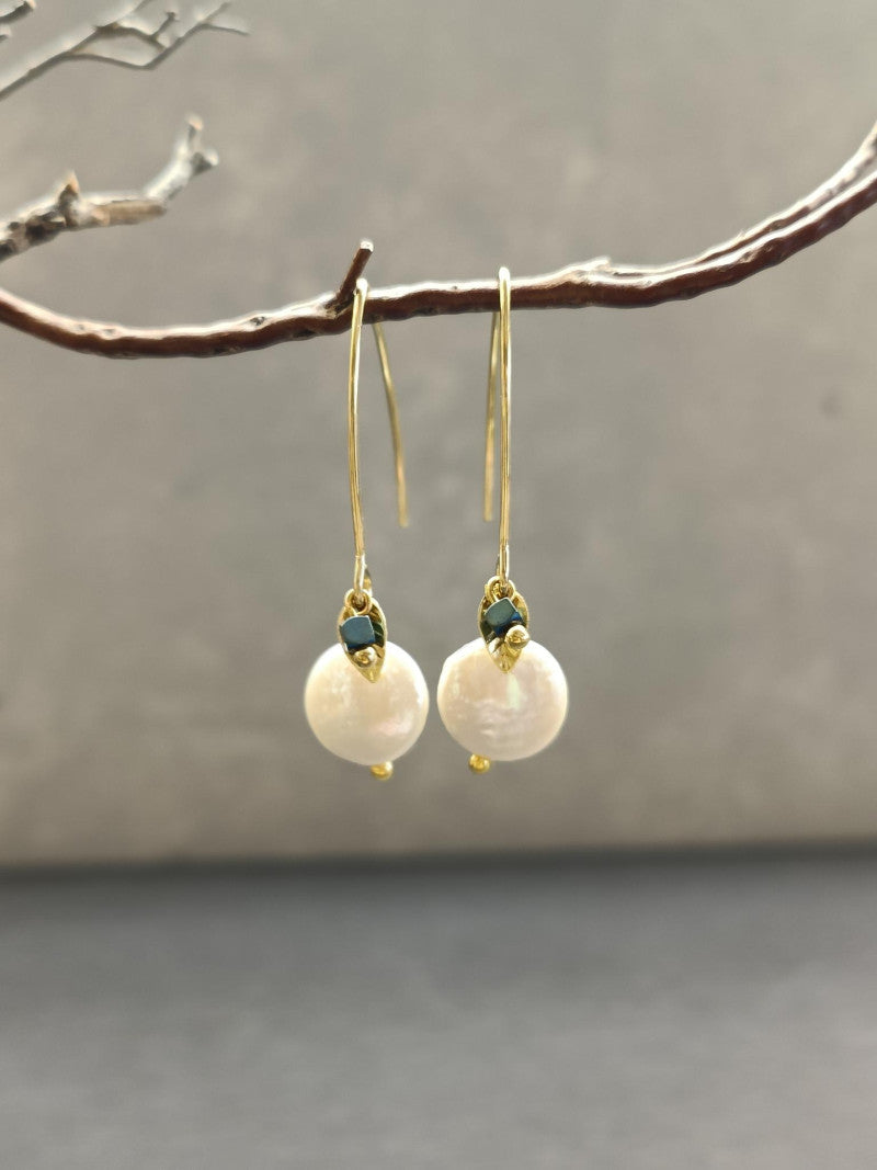 Freshwater Coin Pearl Drop Earrings