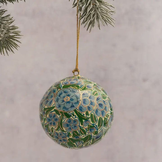 Bollywood Christmas Homewares Bollywood Floral Bauble Aqua & Green