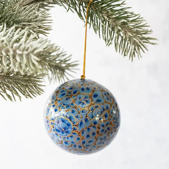 Bollywood Christmas Homewares Bollywood Floral Bauble Blue Large