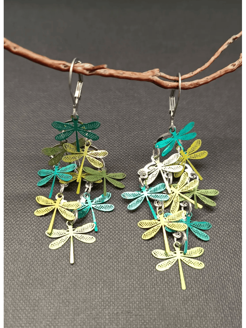 Chandelier Dragonfly Earrings Green - Precious Sparkle