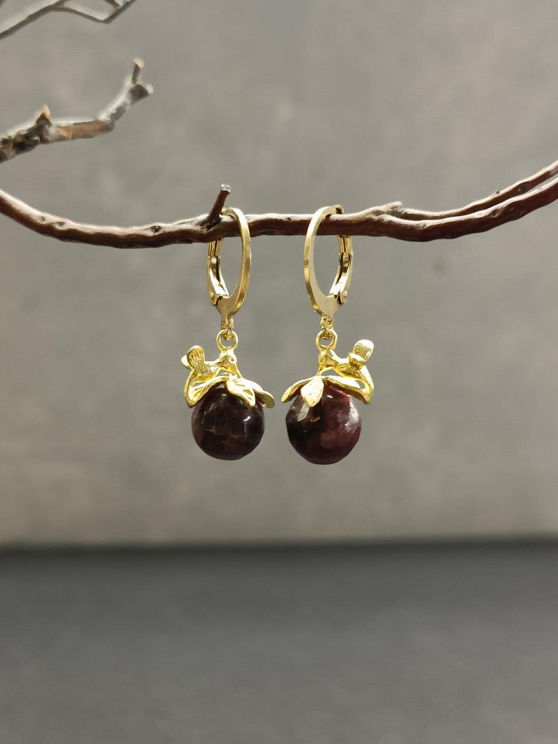 Aubergine Beaded Flower Earrings
