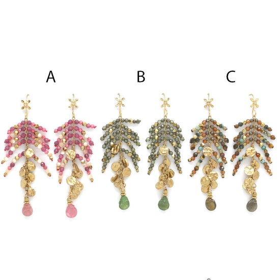 Fan-shaped Earrings with Multi Stone Tassels - Precious Sparkle