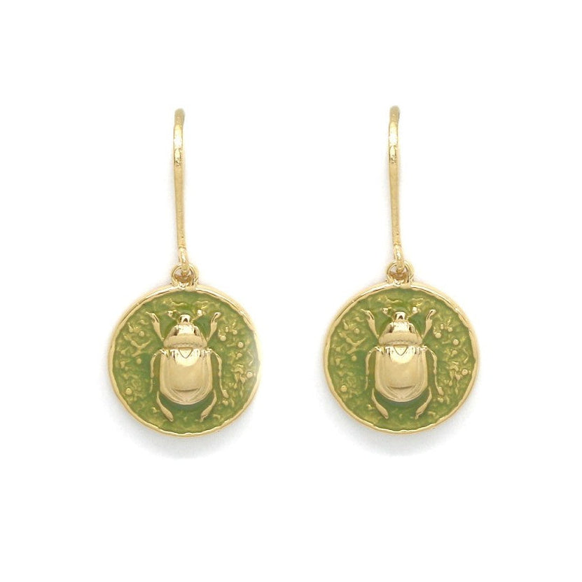 Green Scarab Enamel Earrings - Precious Sparkle
