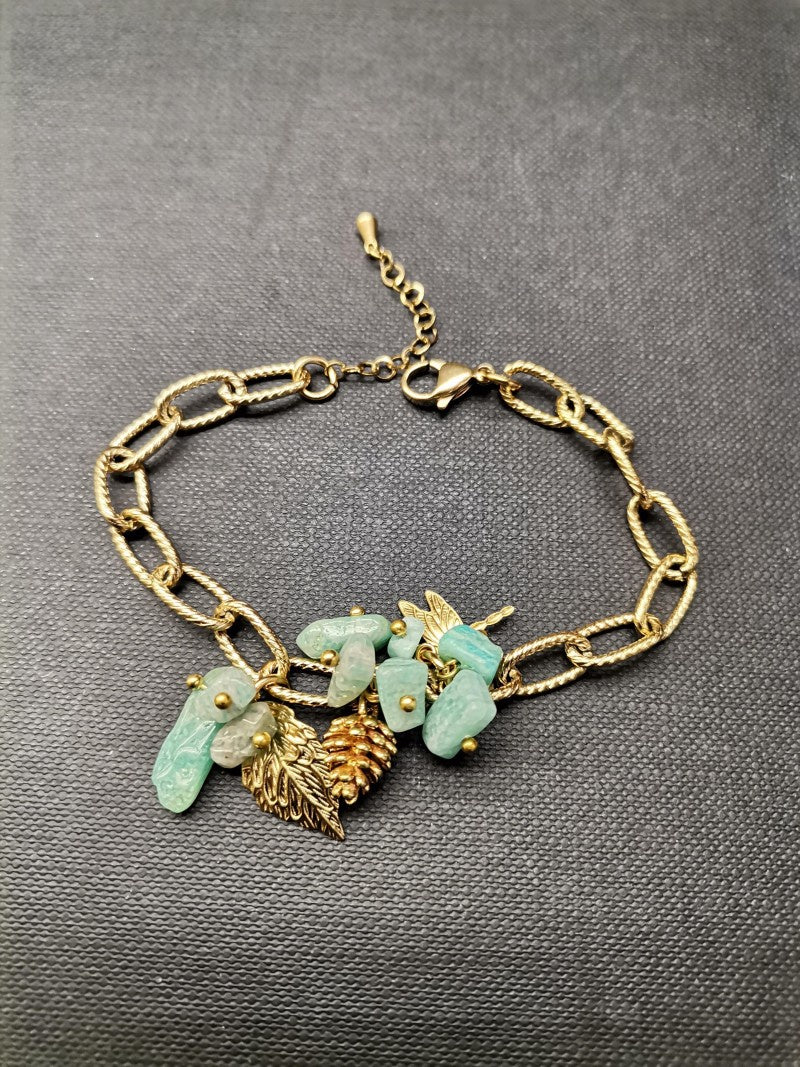 Amazonite Leaf & Dragonfly Gold Bracelet
