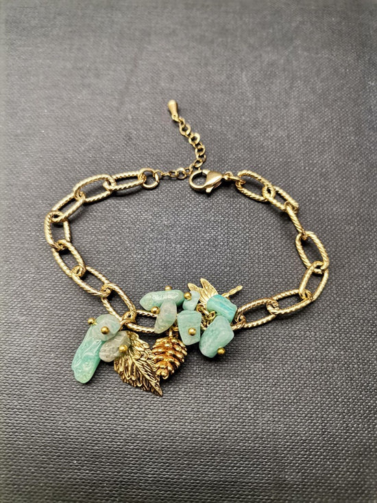 Amazonite Leaf & Dragonfly Gold Bracelet