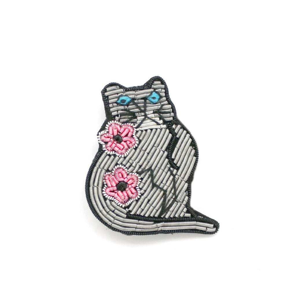 Grey Cat Embroidered Brooch - Precious Sparkle