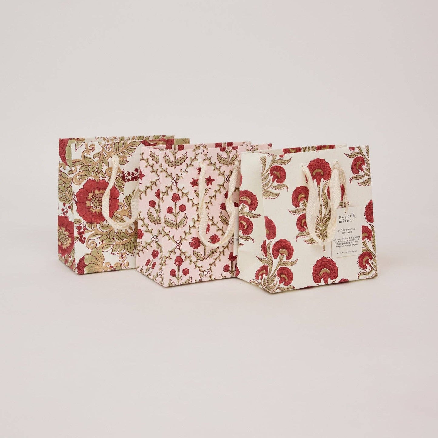Paper Mirchi Hand Block Printed Gift Bag Small Winter Red