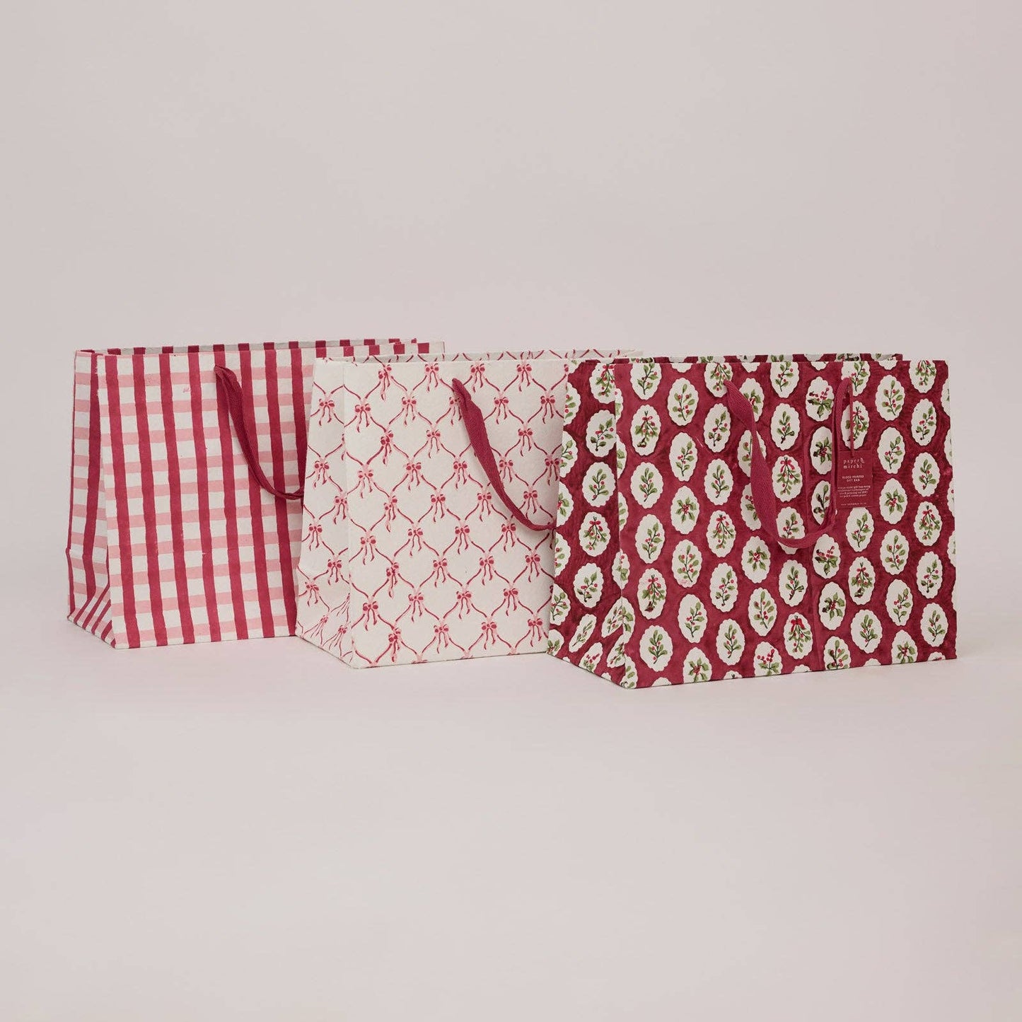 Paper Mirchi Hand Block Printed Gift Bag Large Christmas Pudding