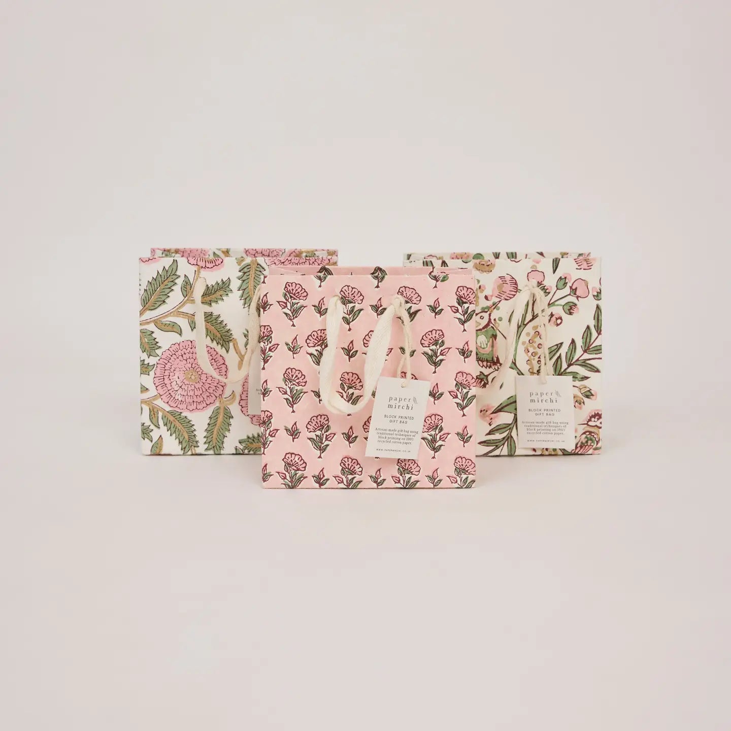 Hand Block Printed Gift Bags Small Blush Refresh - Precious Sparkle