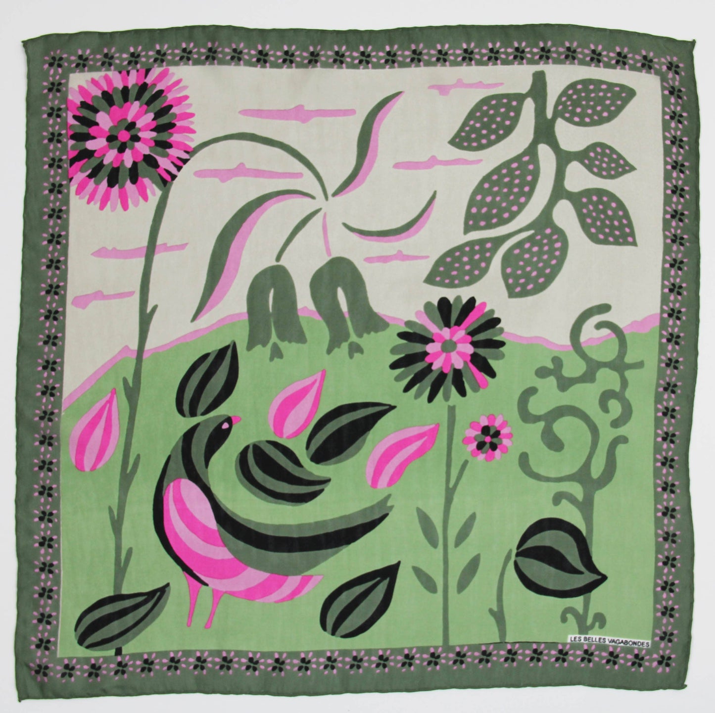 Les Belles Vagabondes Mini Birdy Khaki Silk Scarf