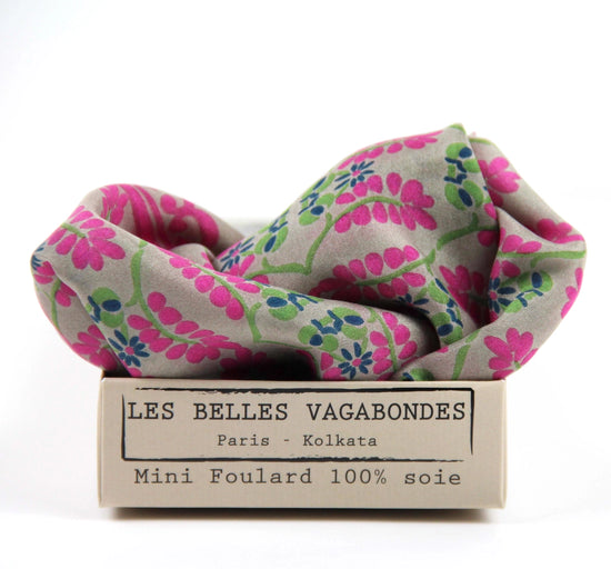 Les Belles Vagabondes Mini Albertine Fuchsia Silk Scarf - Precious Sparkle