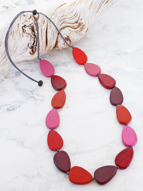 Suzie Blue Long Wooden Pebble Necklace - Precious Sparkle
