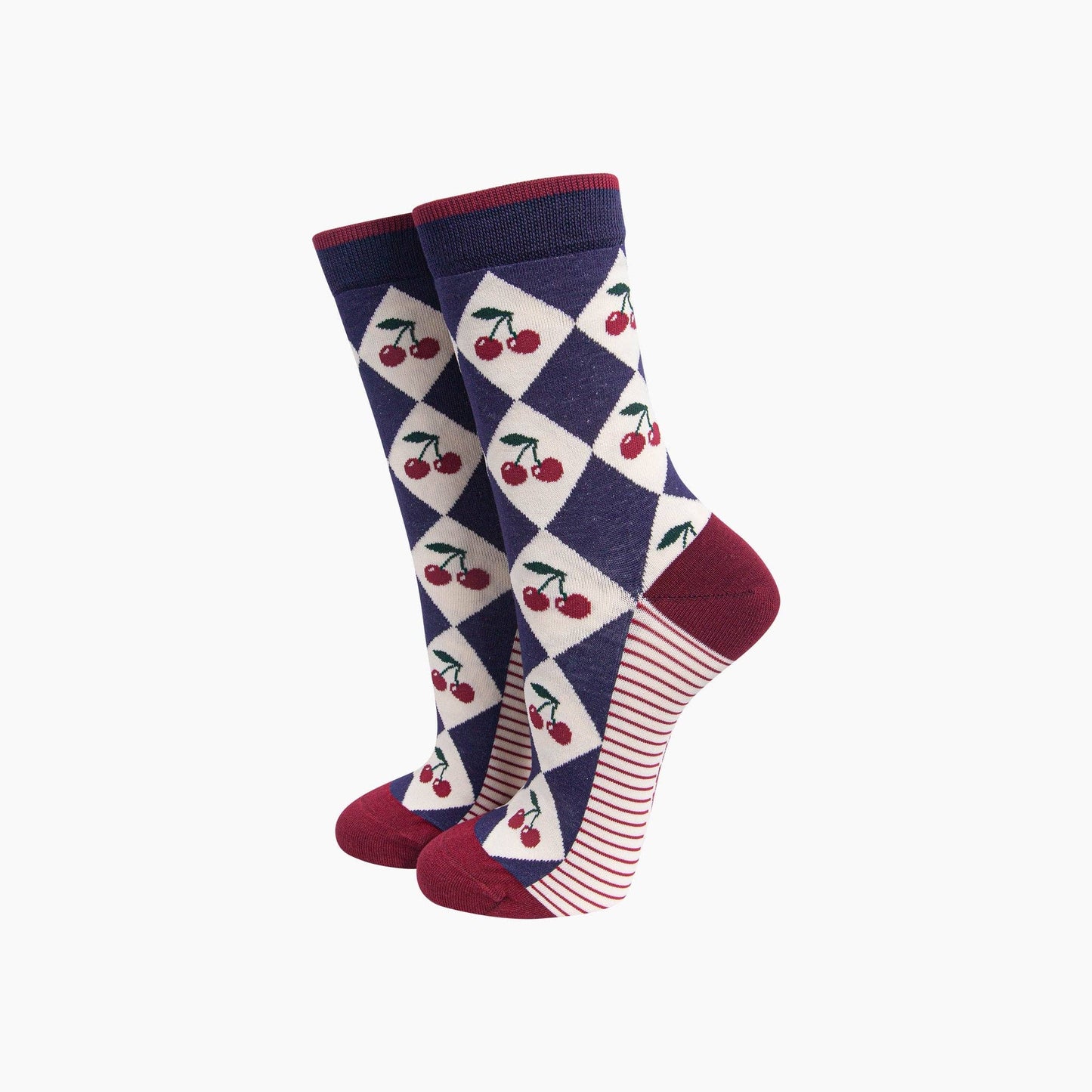 Sock Talk Cherry Argyle Women's Bamboo Socks in Navy Blue/Cream - Precious Sparkle