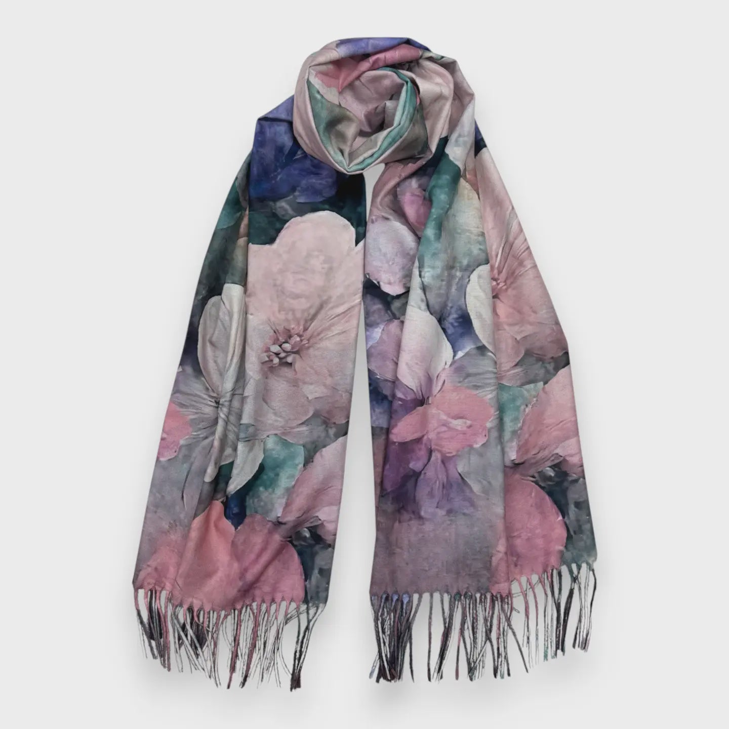 Big Flower Wool Blend Digital Print Scarf Pink