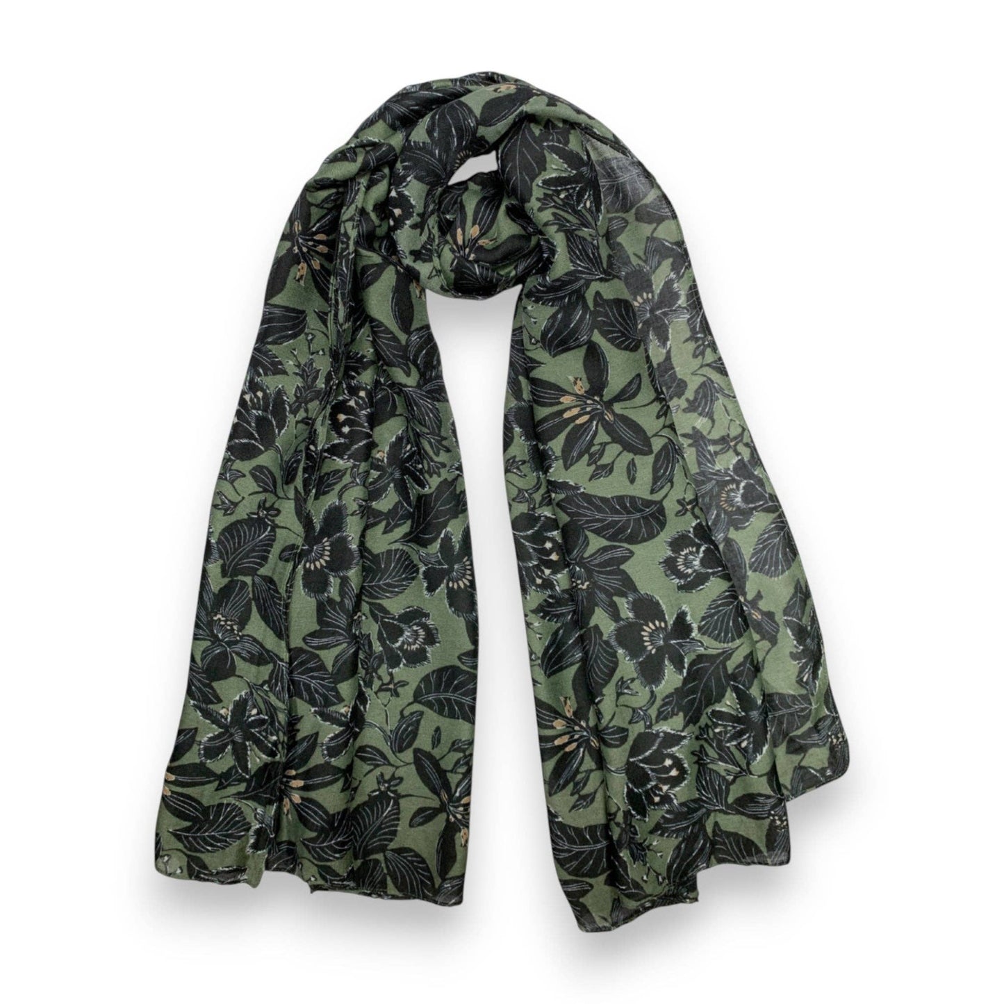 Herbs Print Cotton Blend Scarf Khaki