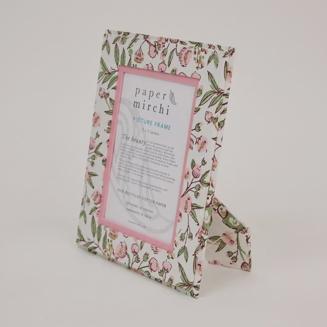 Block Printed Picture Frame 5X7- Song Bird Blush - Precious Sparkle