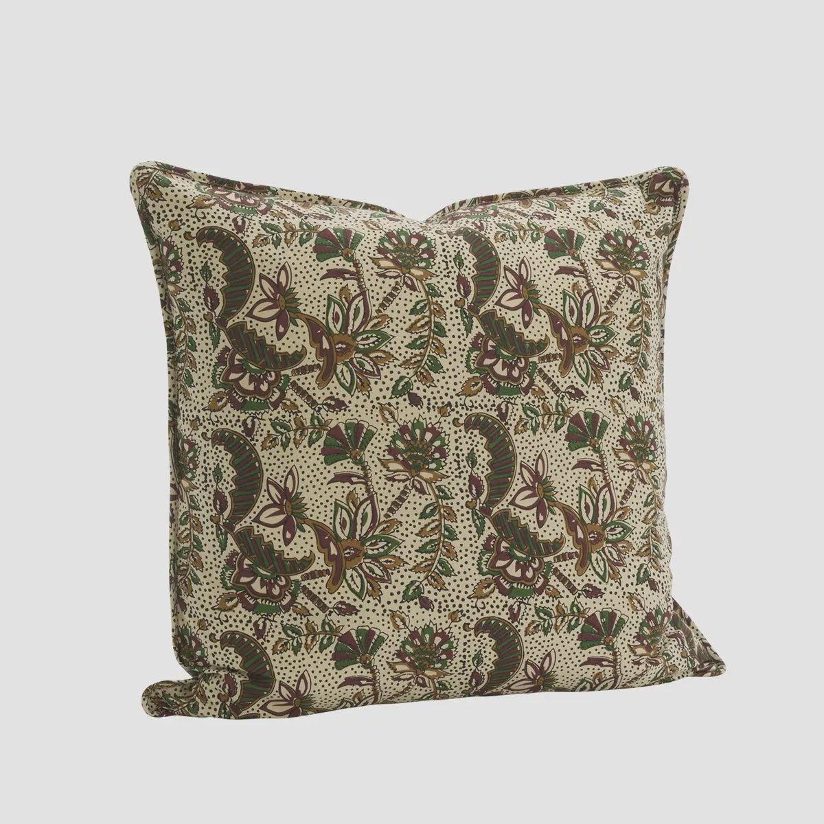 Madam Stoltz Printed Cushion Cover off White Green Chestnut Mustard