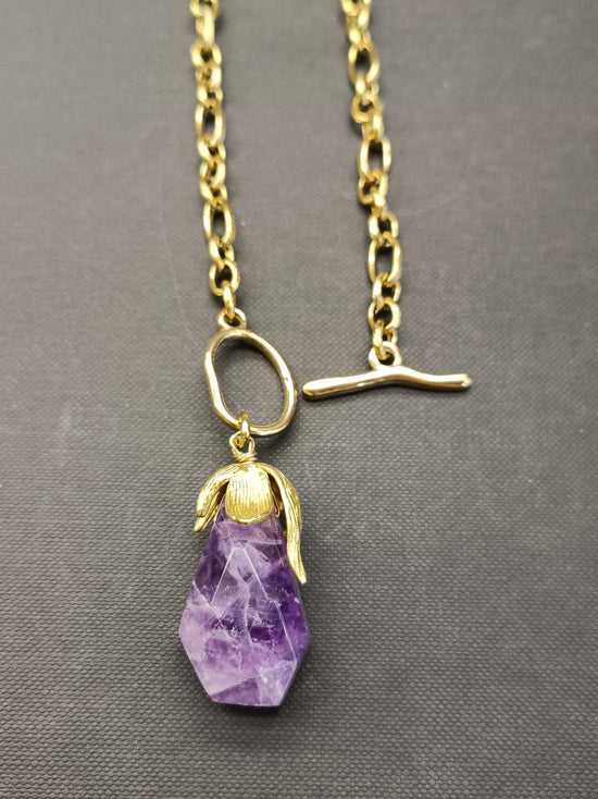 Amethyst Heavy Gold Chain Necklace