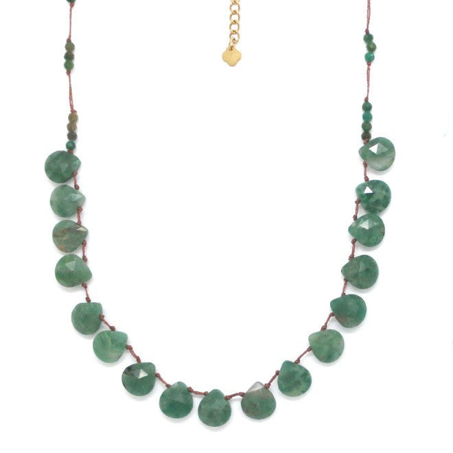 Water Droplet Beaded Necklace with Moss Agate - Precious Sparkle