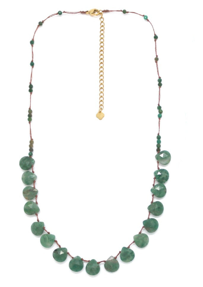 Water Droplet Beaded Necklace with Moss Agate - Precious Sparkle