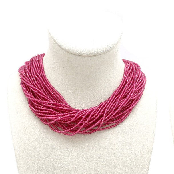 Multi Strand Glass Beaded Necklace Fuchsia - Precious Sparkle