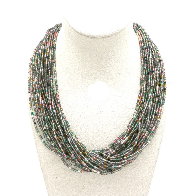 Multi Strand Multi Colour Beaded Necklace Tourmaline Colours - Precious Sparkle